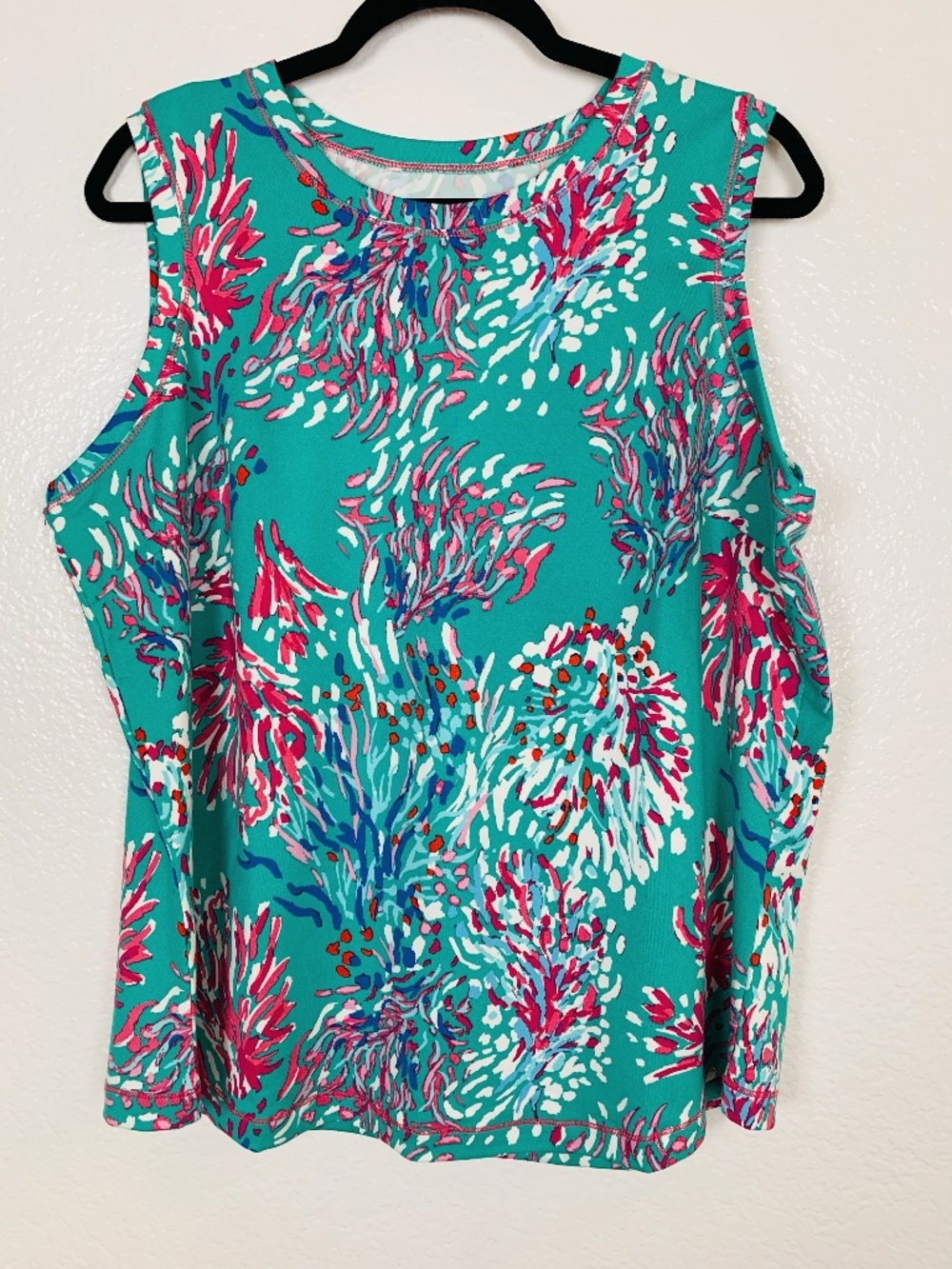 Belle Kim Gravel Green Tank Top Womens XL Floral Stretchy Spring Summer